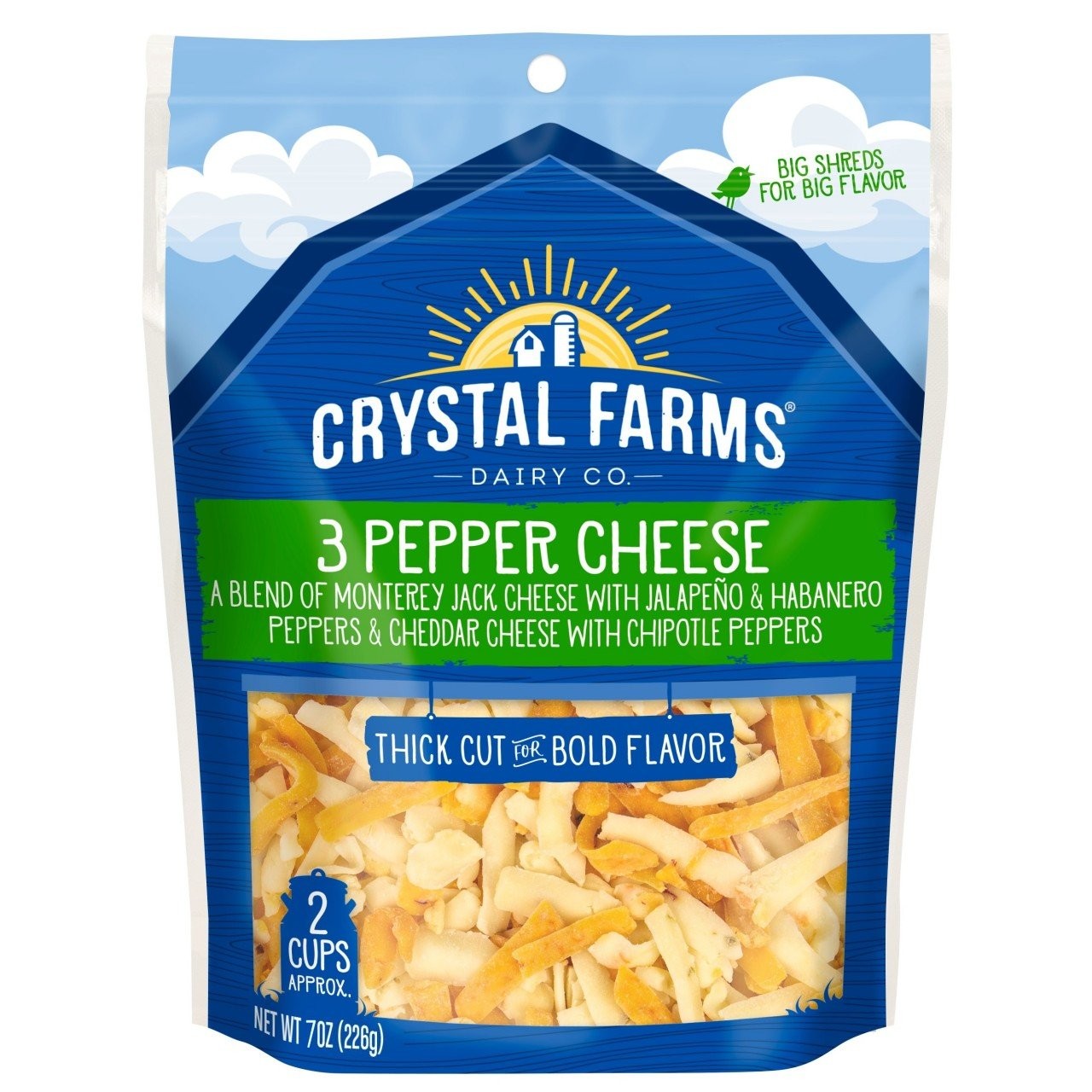 CRYSTAL FARMS 3 PEPPER BLEND SHRED 7oz