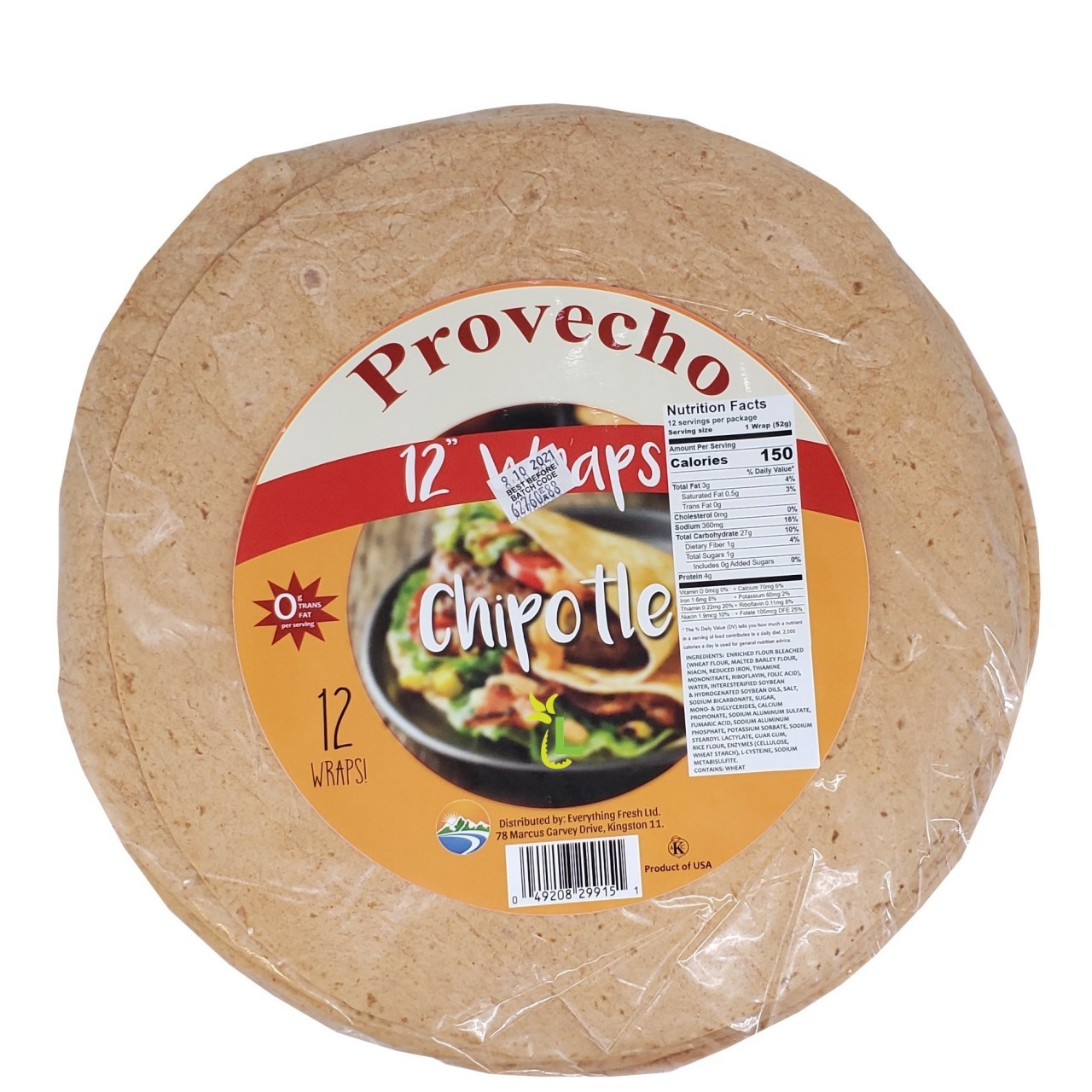 PROVECHO WRAPS CHIPOTLE 12x10in