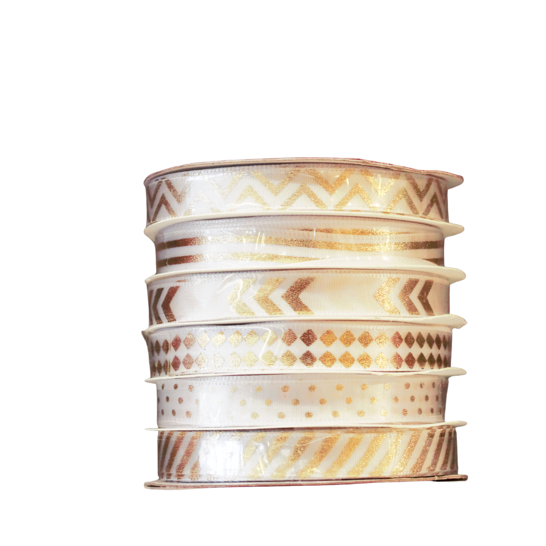 X-Mas Gold & White Ribbons, 6pcs, 10 yards