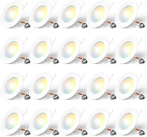 Amico 20 Pack 4 inch LED Can Lights, Retrofit Recessed Lighting, Baffle Trim, Dimmable, 9W=60W, 650LM, 5CCT- 2700K/3000K/4000K/5000K/6000K Selectable- IC & Damp Rated, ETL & FCC Certified