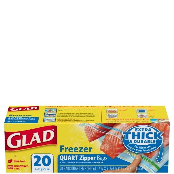 GLAD FREEZER BAGS ZIP 20x1qt