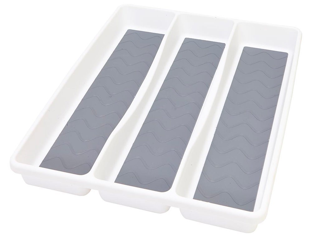 Kitchen Details 3-compartment Drawer Organizing Cutlery Tray With Grip, White,12.6x15.7x1.7