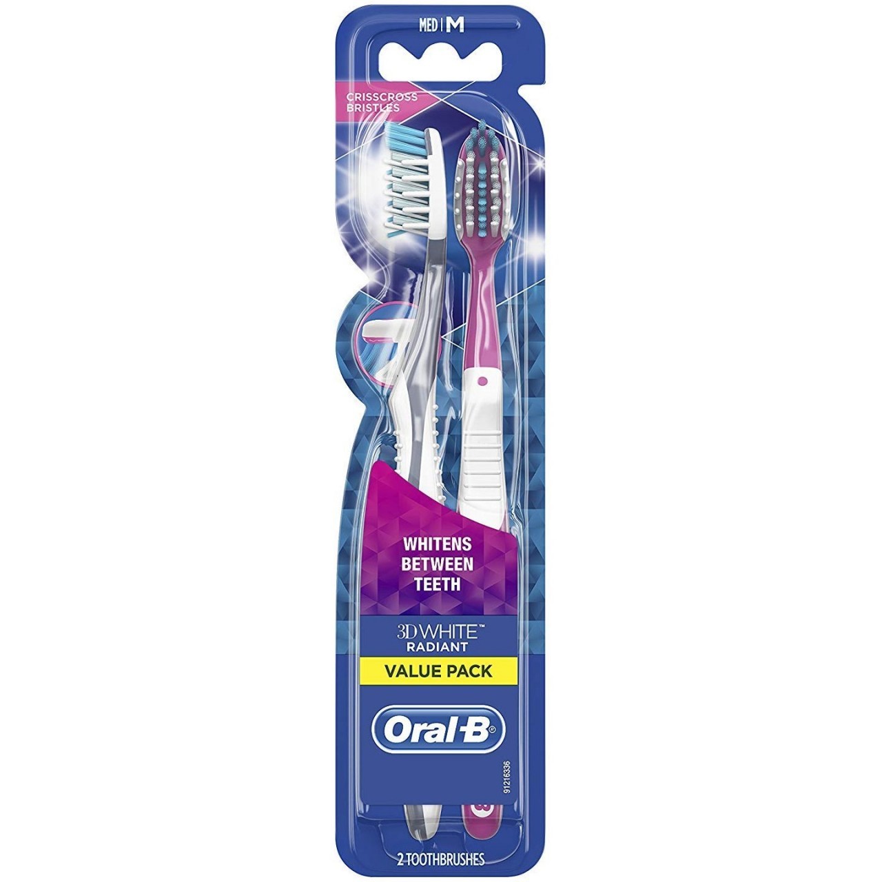 ORAL-B TOOTHBRUSH RADIANT MED 2s