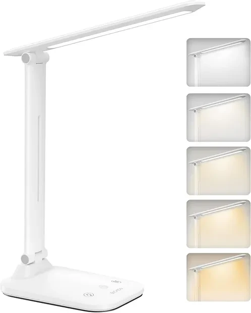BICKON LED Desk Lamp Foldable, 5 Lighting Colors , Touch Control and USB Powere