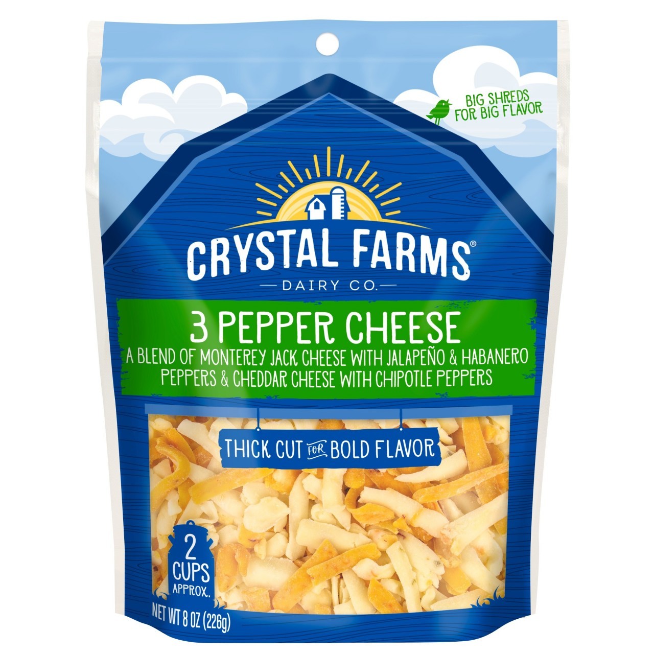 CRYSTAL FARMS 3 PEPPER BLEND SHRED 8oz