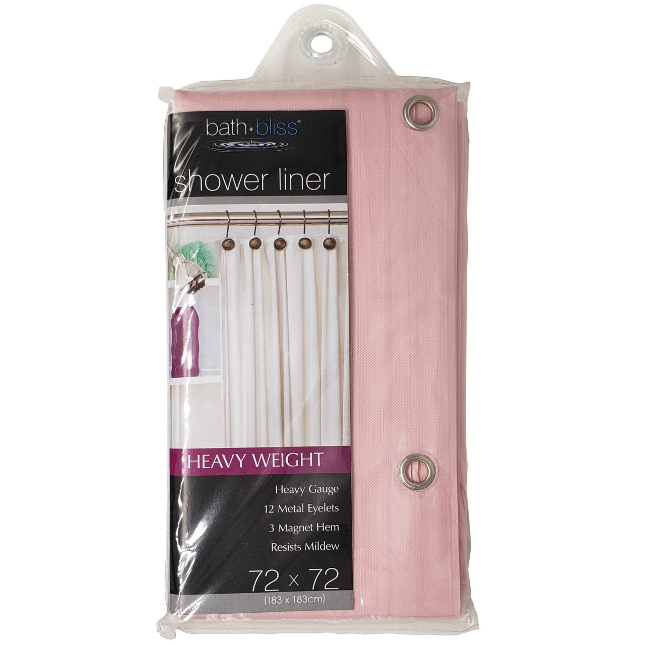 BATH BLISS SHOWER LINER PINK 72x72
