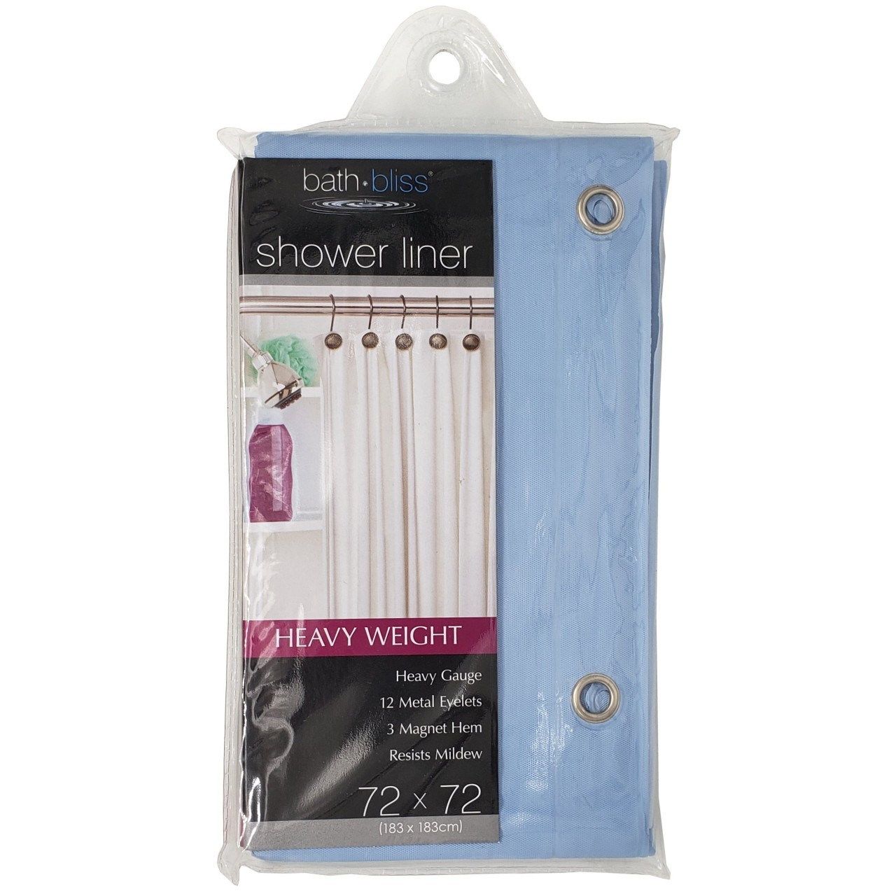BATH BLISS SHOWER LINER BLUE 72x72