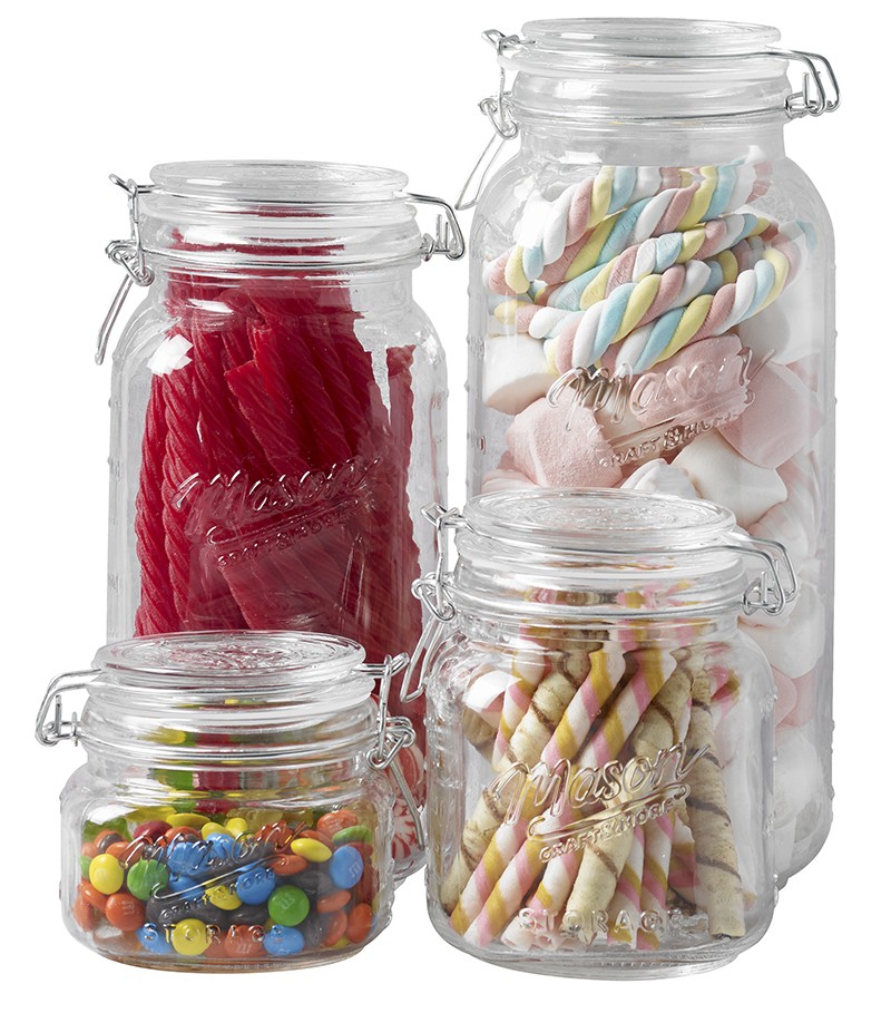 Mason Craft & More 4 Piece Storage Glass Clamp Jar Set