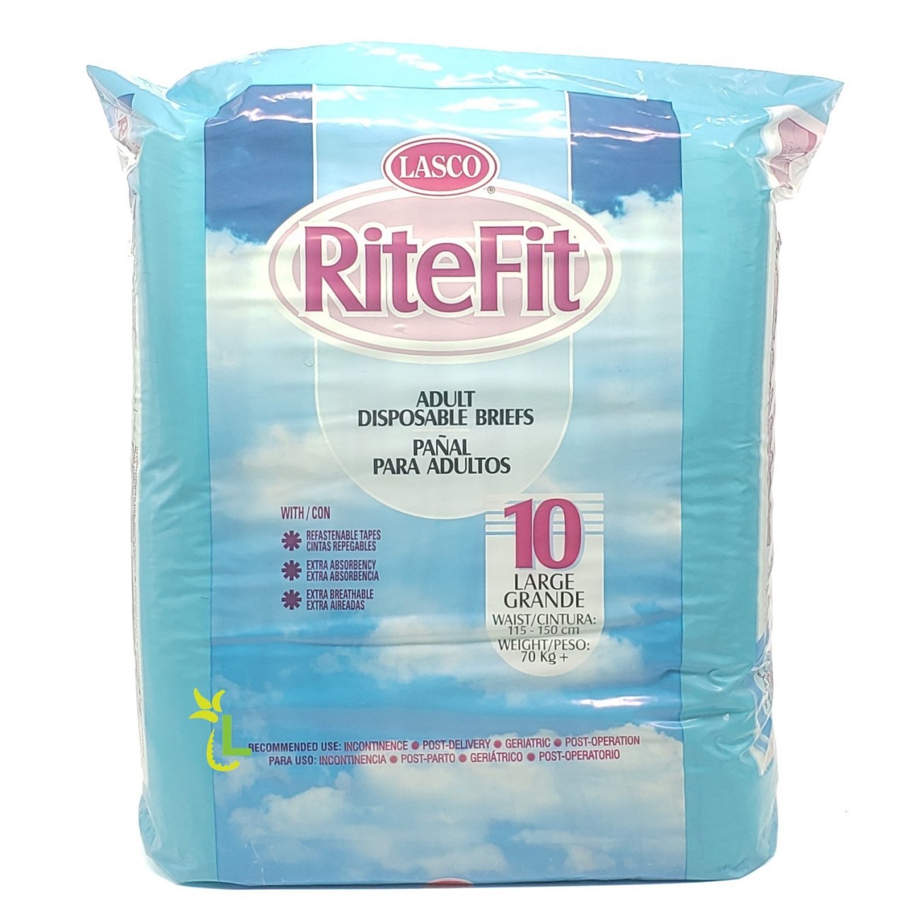 LASCO RITEFIT ADULT DIAPERS LRG 10s