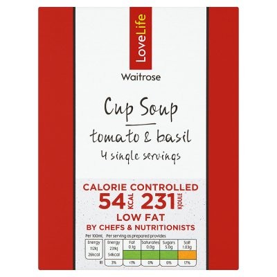 WAITROSE SOUP TOMATO & BASIL 4x16.5g