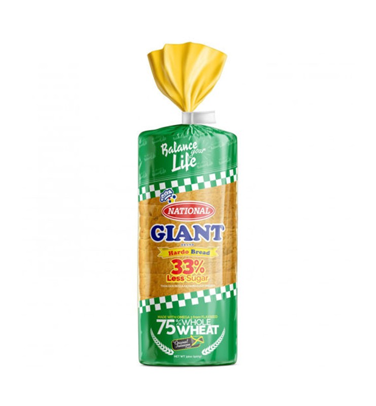 NATIONAL GIANT SLICE HARDO BREAD 75% W/Wheat 33% LESS SUGAR 907G