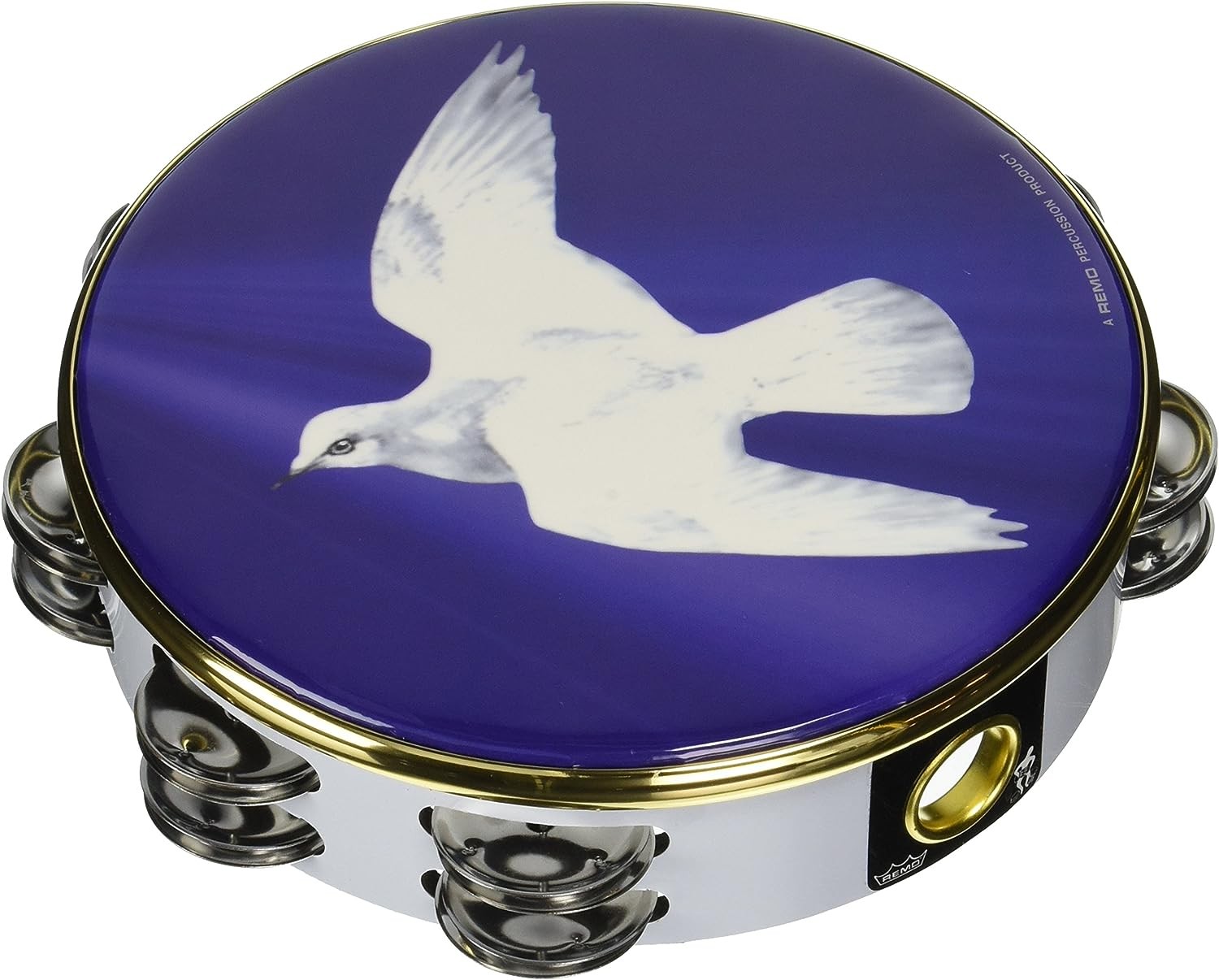 Remo Tambourine, 8 Diameter, 8 Pairs Jingles X 1 Row, 'Religious Dove' Graphic
