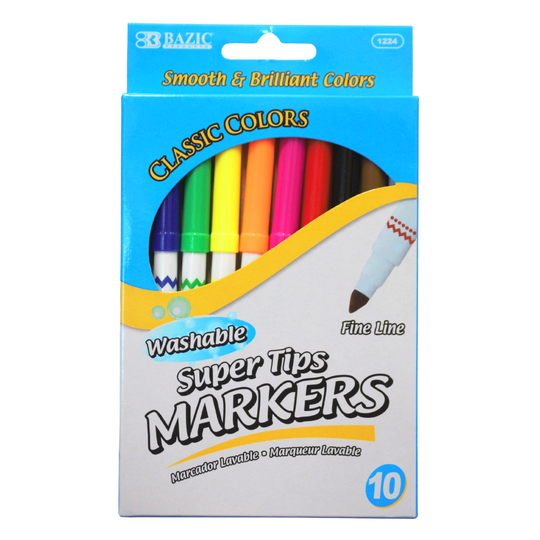 Bazic Washable Super Tips Markers, 10 ct
