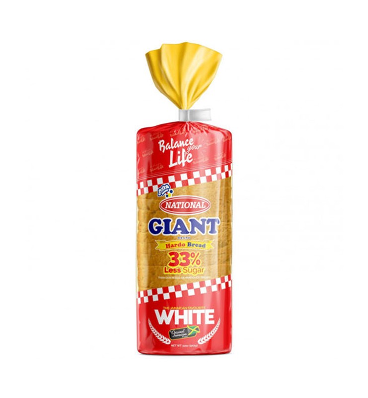 NATIONAL GIANT HARDO WHITE SLICE BREAD 33%LESS SUGAR 907G