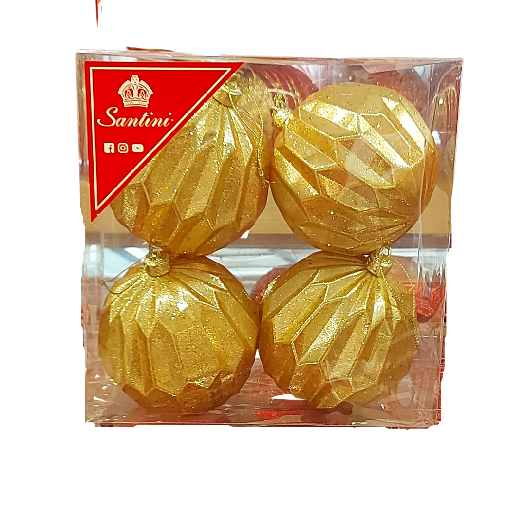X-Mas Balls, Gold w/Glitter, 4ct