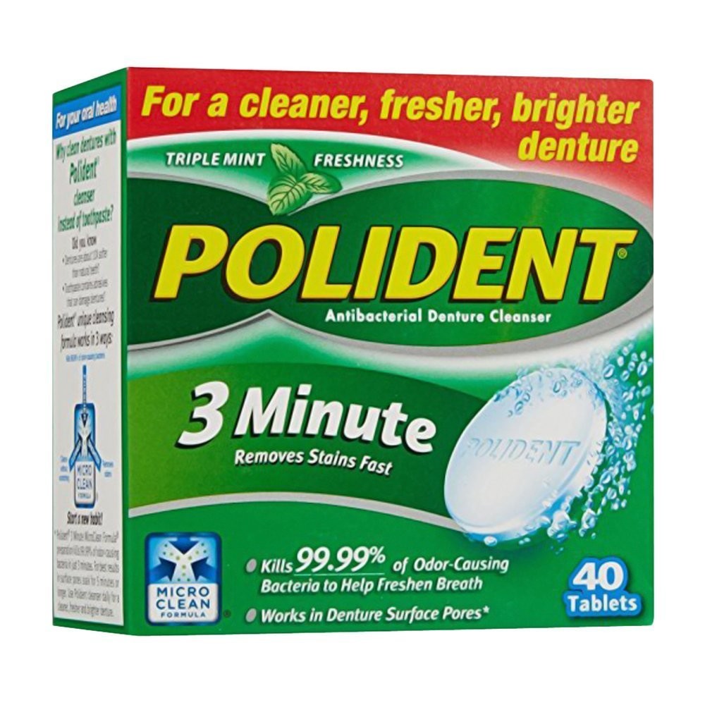 Polident Denture Cleaner Antibacterial 3 Minutes Tablet ,40 Count