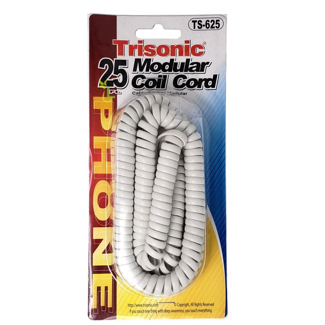 TRISONIC COIL CORD WHITE 25ft