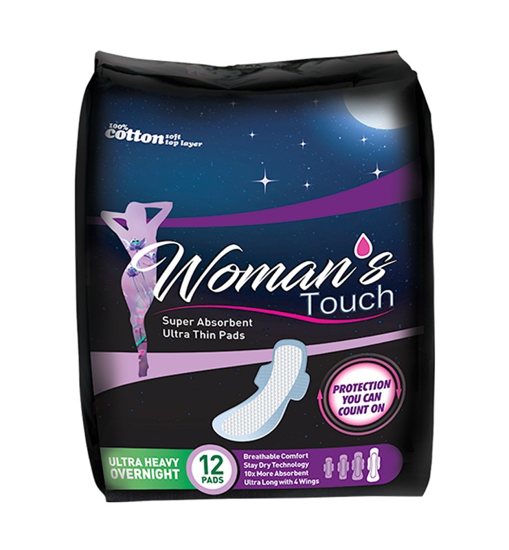 WOMAN’S TOUCH SANITARY NAPKINS ULTRA HEAVY OVERNIGHT 12’S