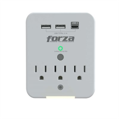 Forza FWT-331USBC - Surge protector (wall mountable) - AC 125 V