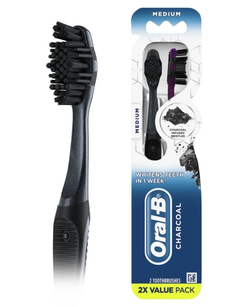 Oral-B Charcoal Manual Toothbrush with Charcoal Bristles, Medium, 2 Ct