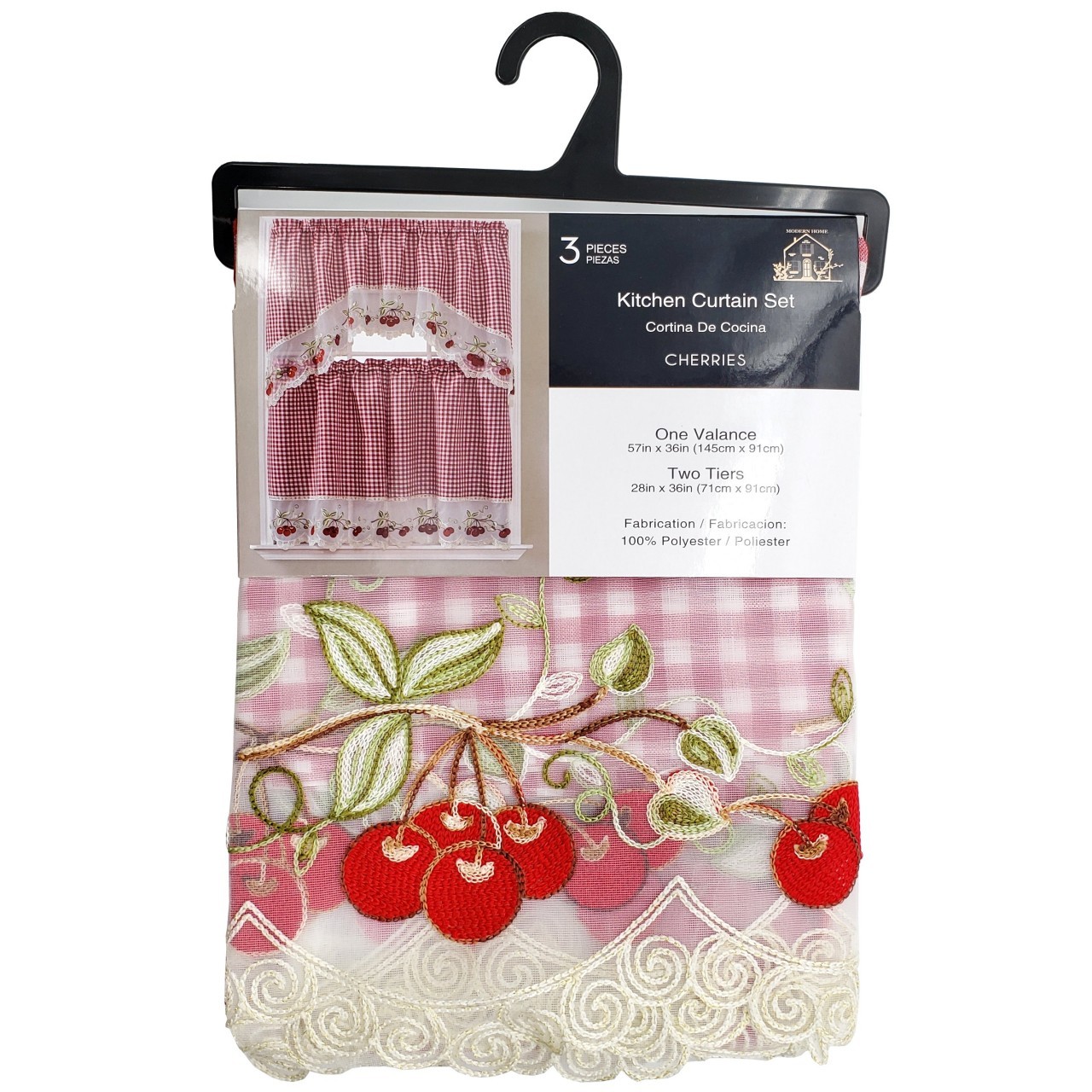 MODERN HOME KITCHEN CURTAIN CHERRIES 3pc