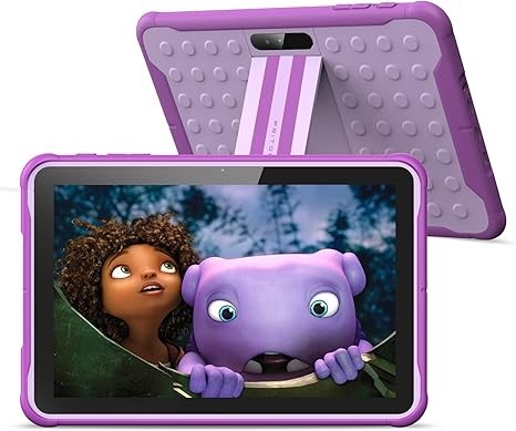 PRITOM Android 13, 10 inch Kids Tablet, Parental Control, 6000mAh, Quad Core Processor, 2GB RAM, 64GB ROM, HD IPS Touch Screen, Google Play, YouTube, Kids-Tablet Case (Purple)