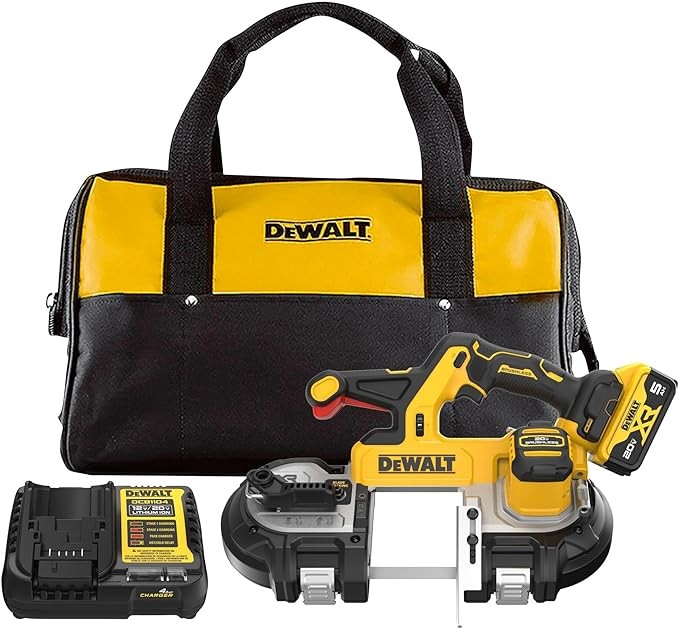 DEWALT 20V MAX XR Dual Trigger Bandsaw, Brushless Motor, Portable and Cordless, 3-3/8 Inch Cut Capacity, 5Ah Battery and Charger Included (DCS379P1)
