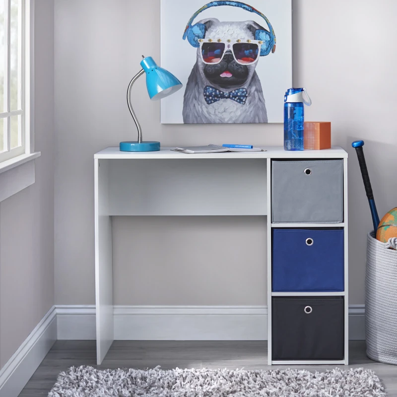 Student Writing Desk With 3 Farbric Bins