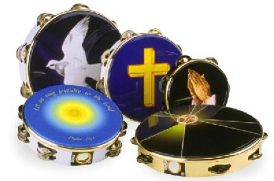 Remo Tambourine, 8 Diameter, 8 Pairs Jingles x 1 Row, 'Religious Graphic'