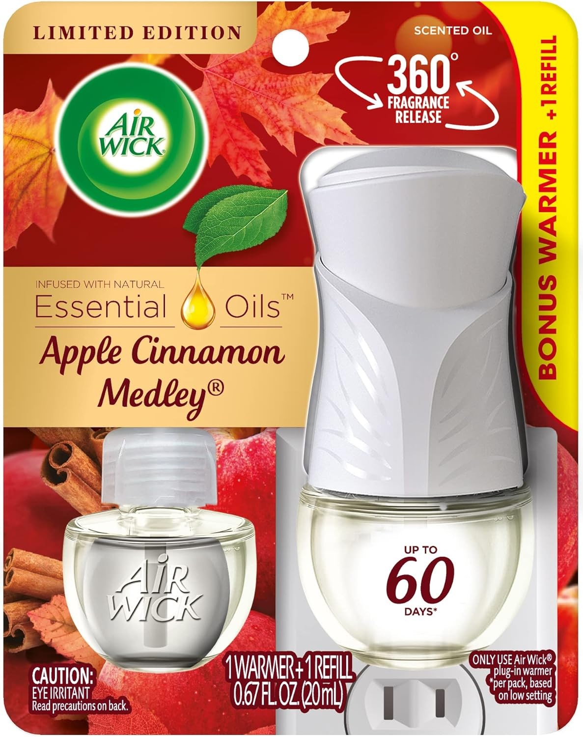 Air Wick Plug In Starter Kit, Apple Cinnamon Medley, 1 refill