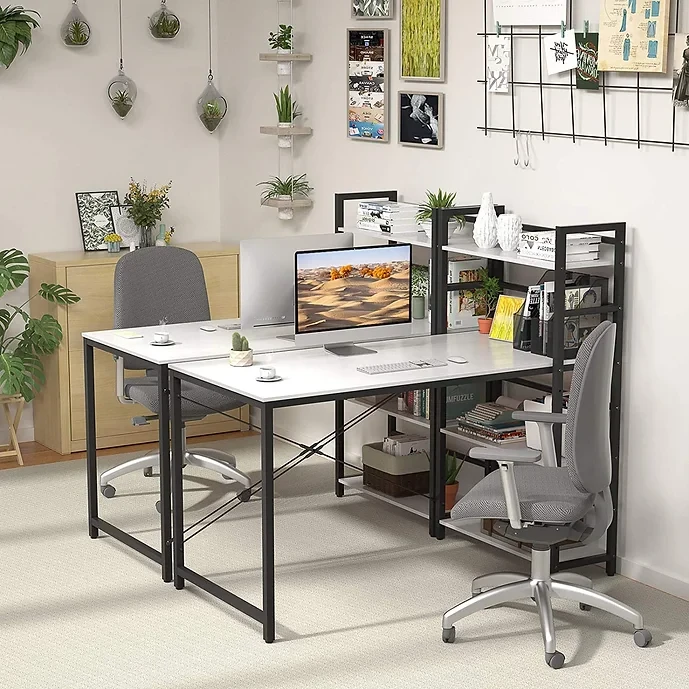 Topfurny 47 inch Modern Writing Study Desk with Storage Shelf