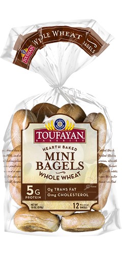 TOUFAYAN BAGELS WHOLE WHEAT MINI 18oz