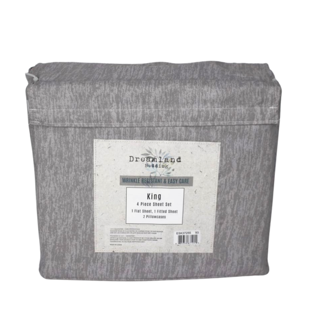 Dreamland 4pc Sheet Set King - Grey