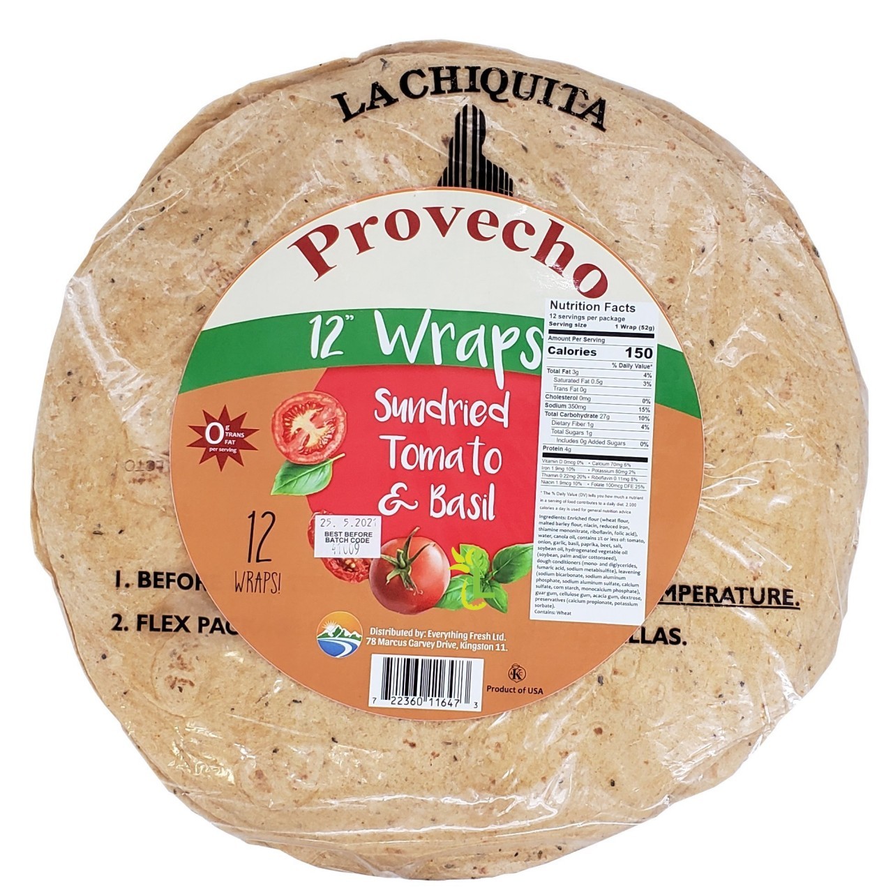 PROVECHO WRAPS TOMATO BASIL 12x10in