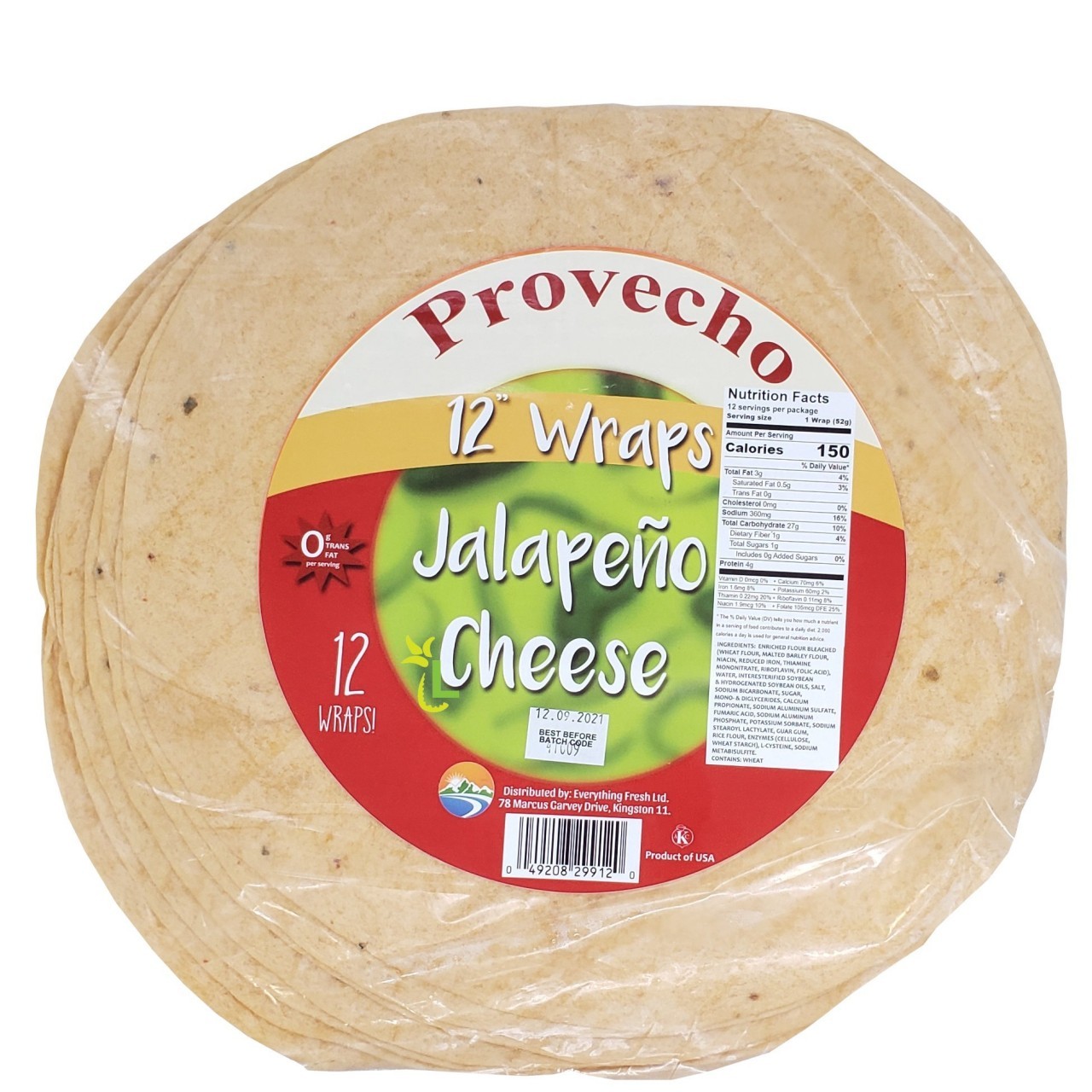 PROVECHO WRAPS JALAPENO CHEESE 12x10in
