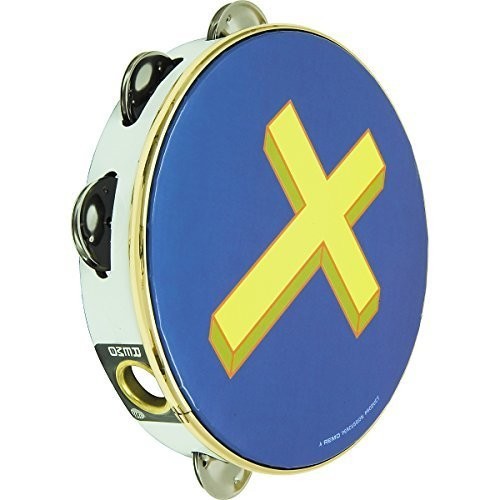 Remo Tambourine, 10" Diameter, 8 Pairs Jingles x 2 Rows, 'Gold Cross' Graphic