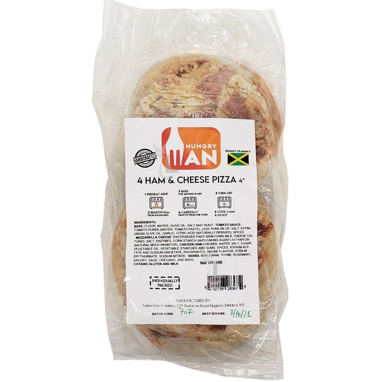 HUNGRY MAN PIZZA HAM & CHEESE 4x4in