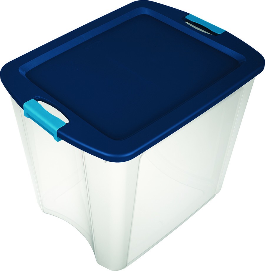 Sterilite 14489604 Tote Latch And Carry Clear Tru Blue 26 Gallon