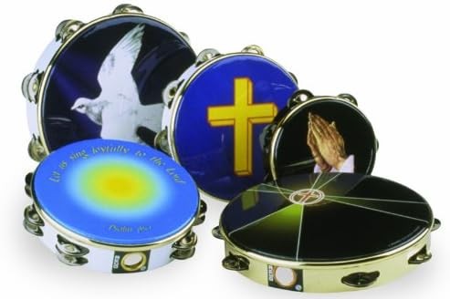 Remo Tambourine, 10" Diameter, 8 Pairs Jingles x 2 Row, 'Religious Graphic'