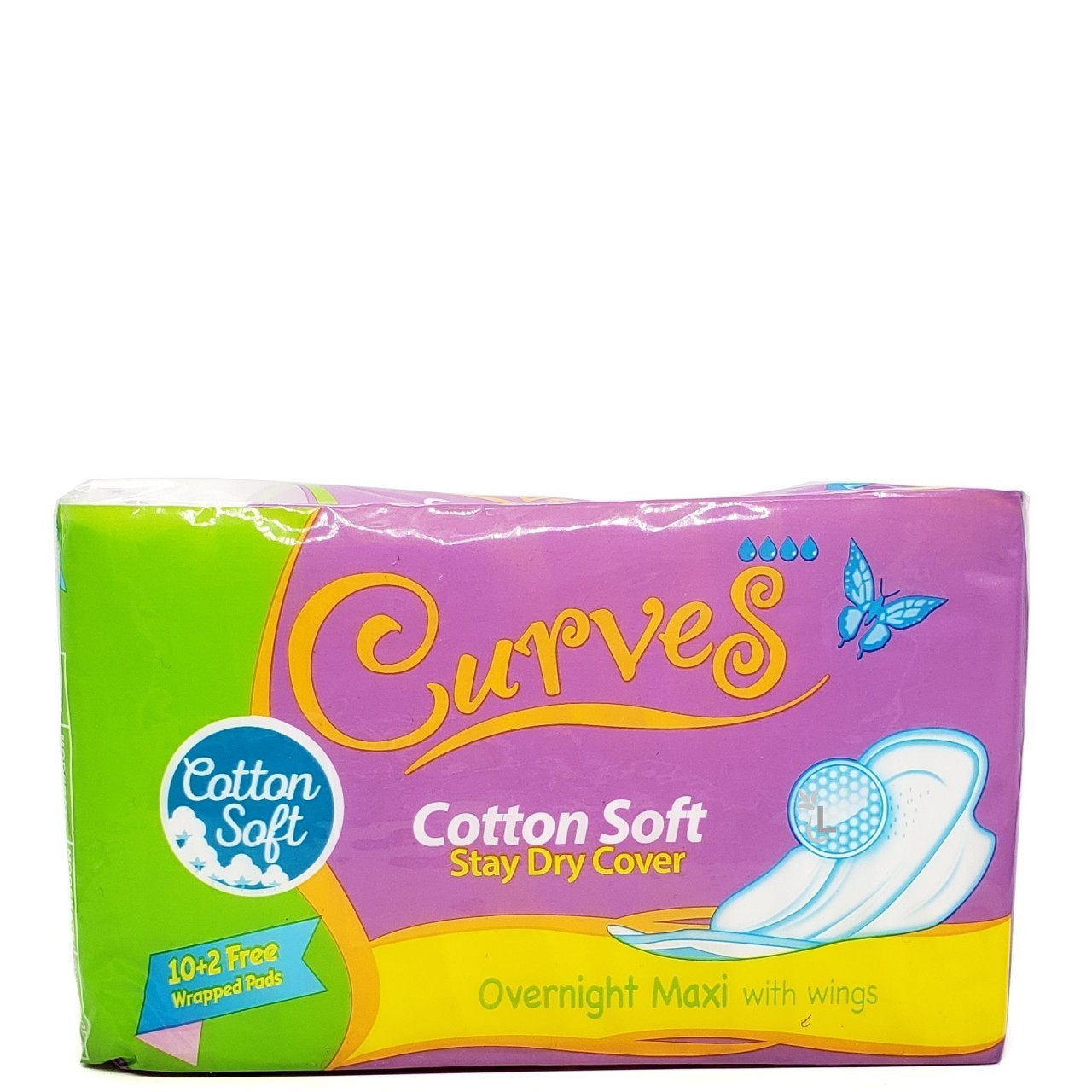 CURVES COTTON OVERNIGHT MAXI WINGS 10+2
