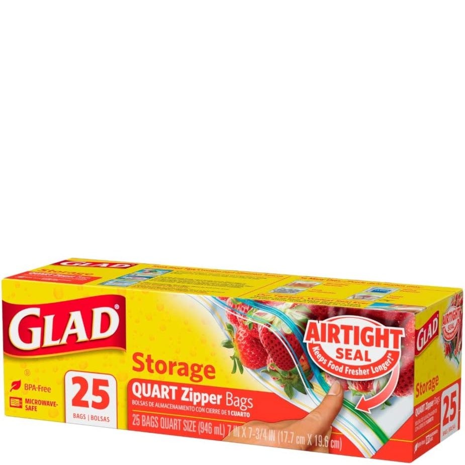 GLAD STORAGE BAGS ZIP 1qt 25x1qt