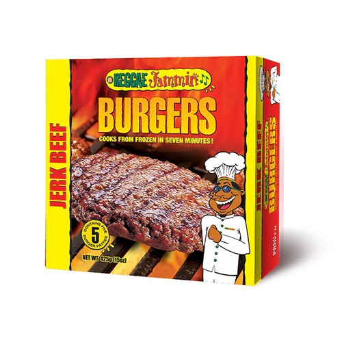REGGAE JAMMIN BURGERS JERKED. BEEF 425G