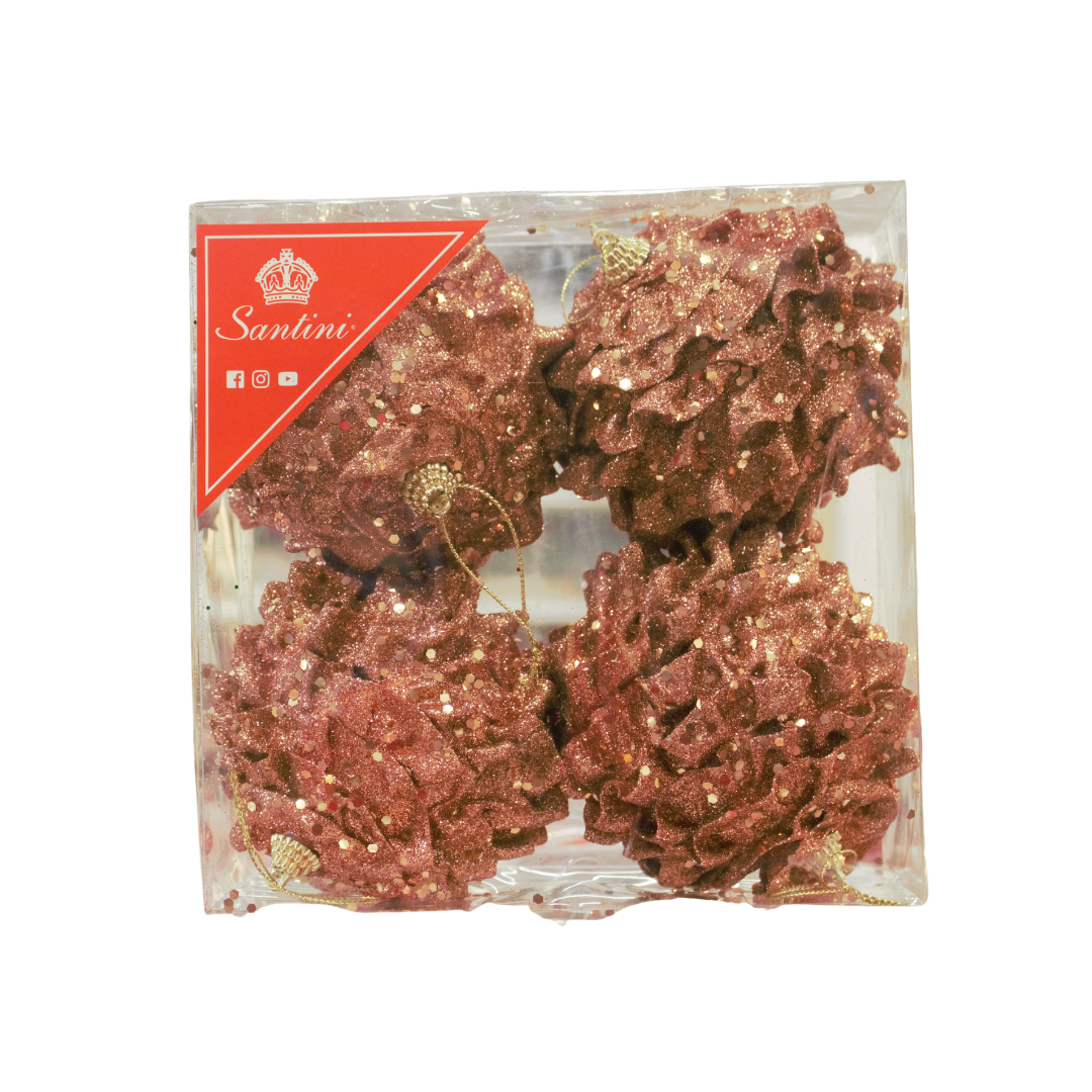 X-Mas Balls, Brown w/ Glitter, 4pcs
