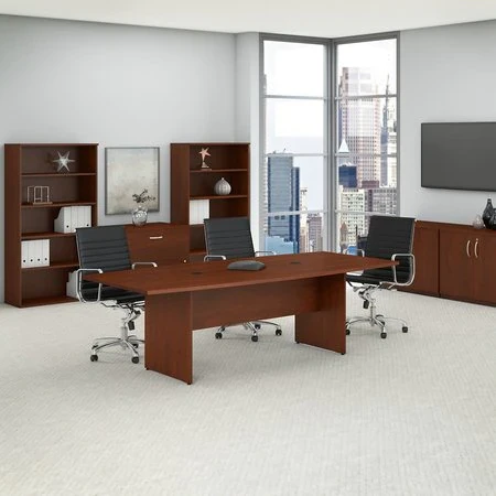 Bush Business Furniture 96W x 42D Boat Shaped Conference Table with Wood Base