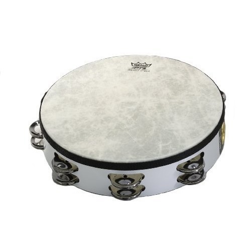 Remo Quadura Tambourine (Pre-tuned) - 10-Inch Diameter, 8 Pairs Jingles x 2 Rows