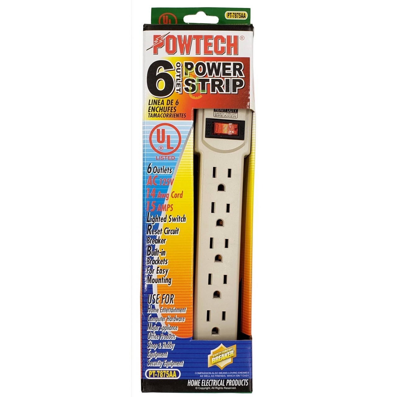 POWTECH 6 OUTLET POWER STRIP 1ct