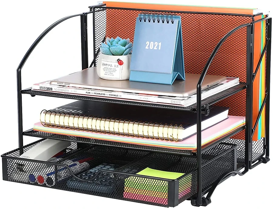 Samstar Desk File Organizer Letter Tray with Sliding Drawer Vertical Upright Se