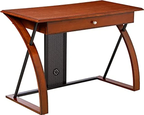 OSP Home Furnishings Aurora Computer Desk in Medium Oak Finish and Black Accents