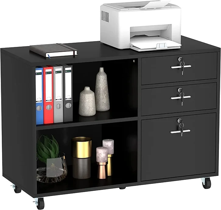 YITAHOME 3 Drawer Mobile Lateral Filing Cabinet and Printer Stand with 2 Open