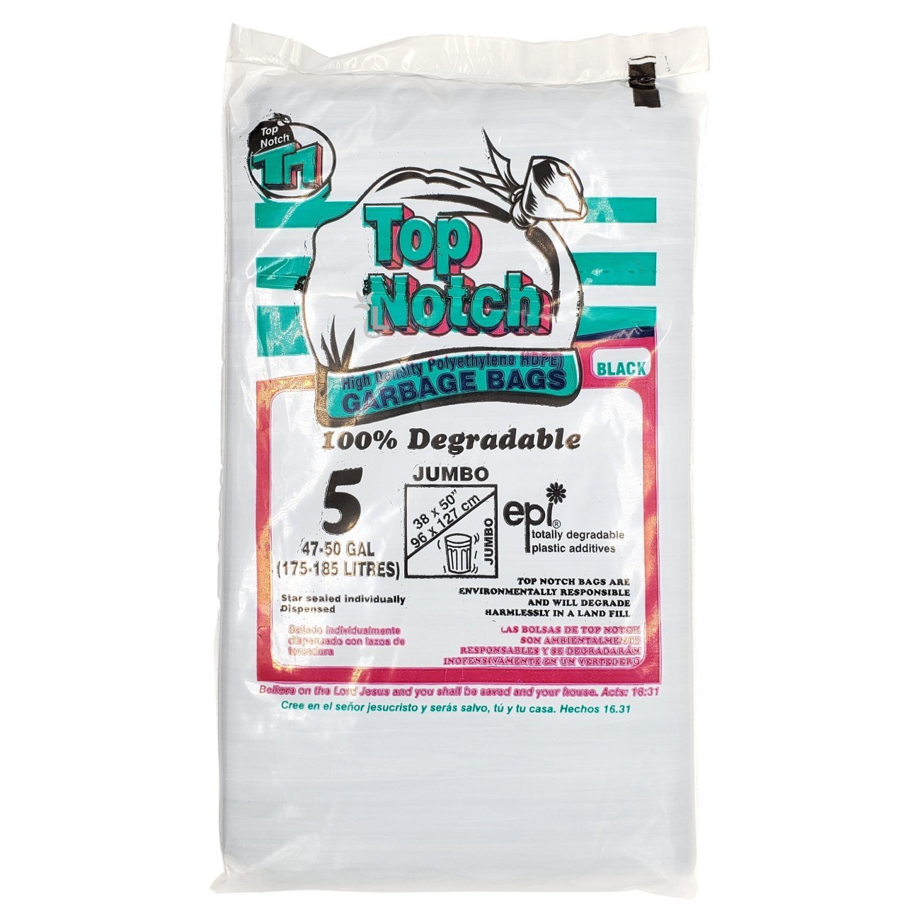 TOP NOTCH GARBAGE BAGS JUMBO BLK 40X5X38X50